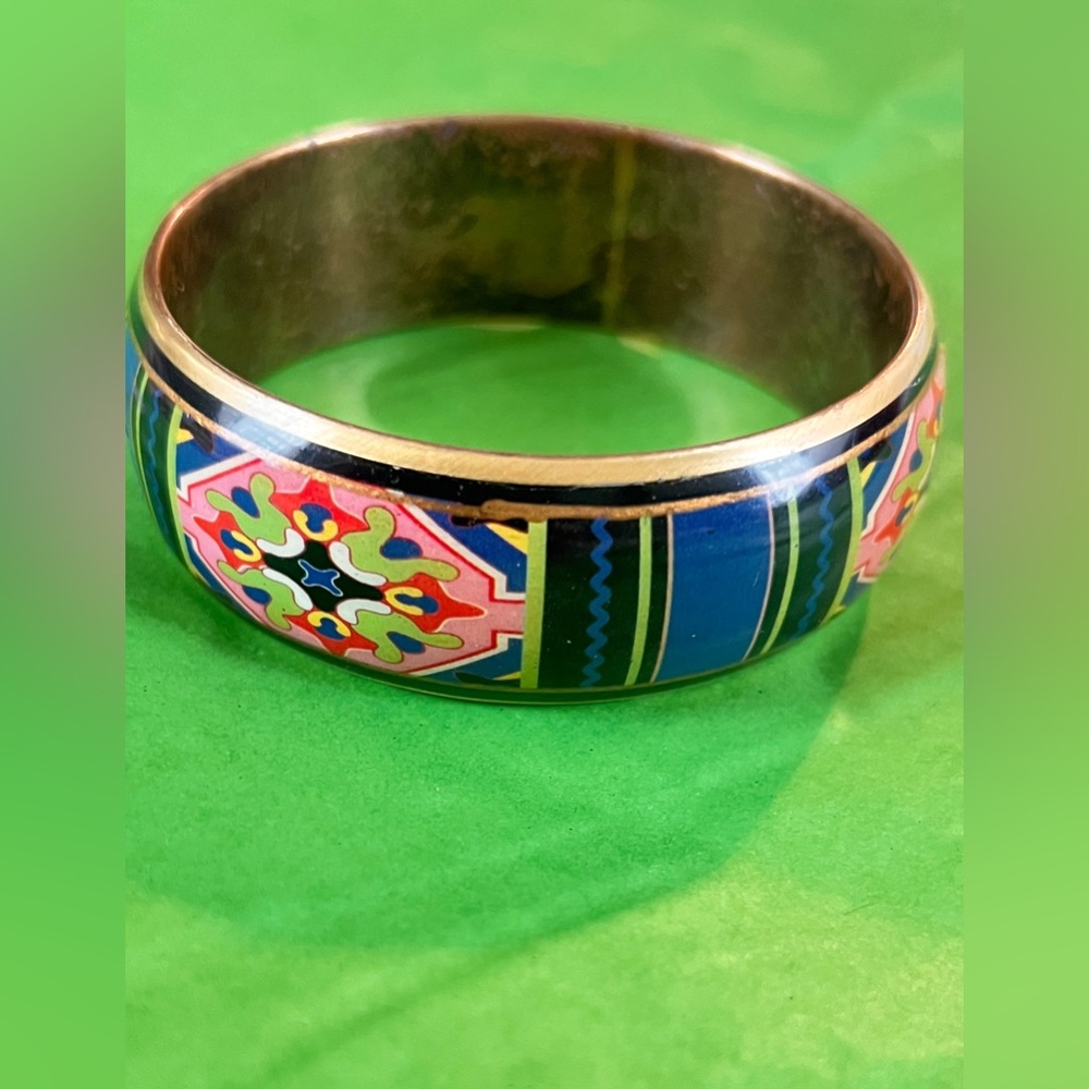 Ten Thousand Villages Brass Mosaic Mandala Handcrafted Bangle Bracelet EUC